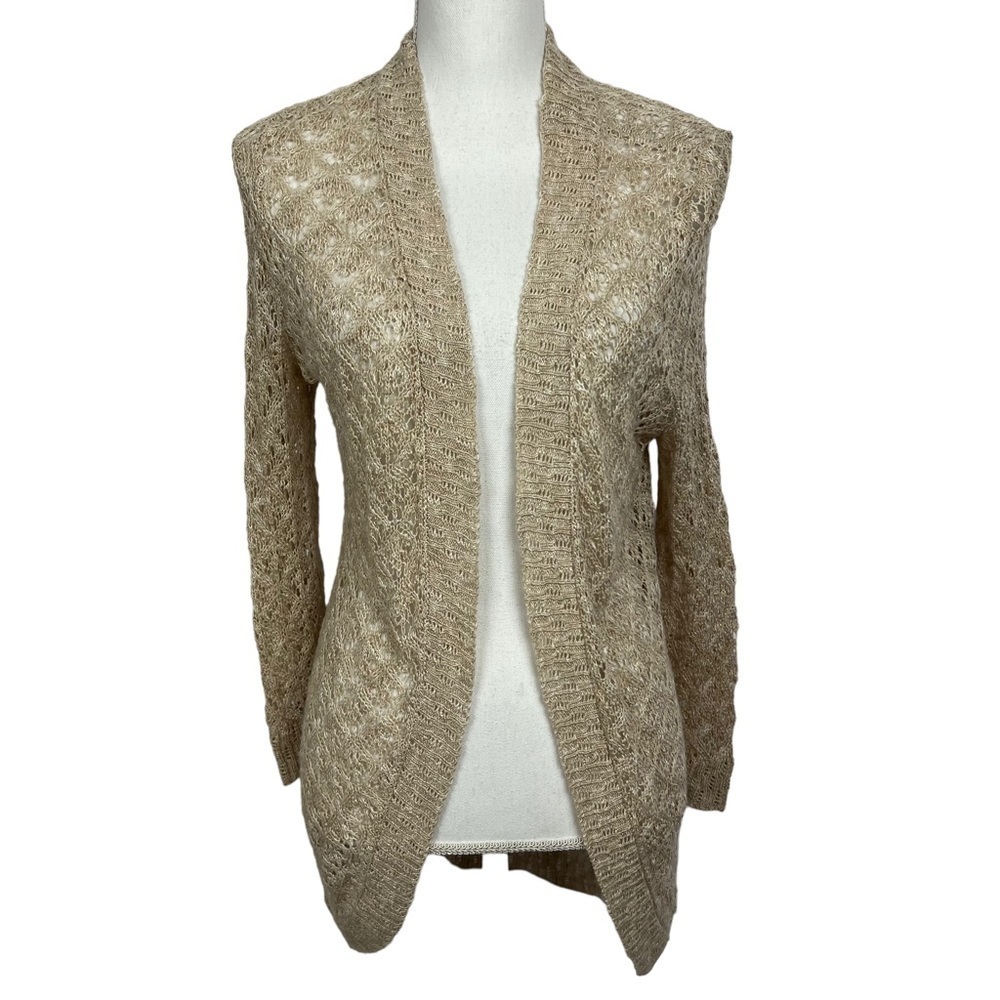 MAURICES Women’s Long Cardigan Open Loose Knit Sweater Sz XS Beige/Tan Color LS